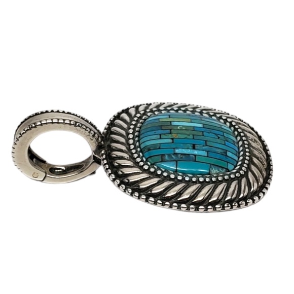 Carolyn Pollack Sterling Silver Turquoise Inlaid Pendant/Enhancer #17103 - Picture 3 of 10